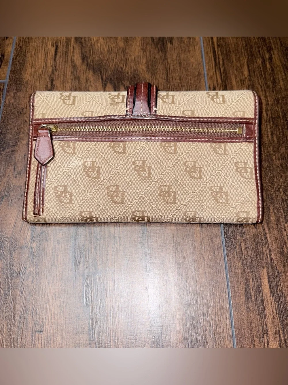Dooney & Bourke Tan Monogram Wallet with Brown Trim
